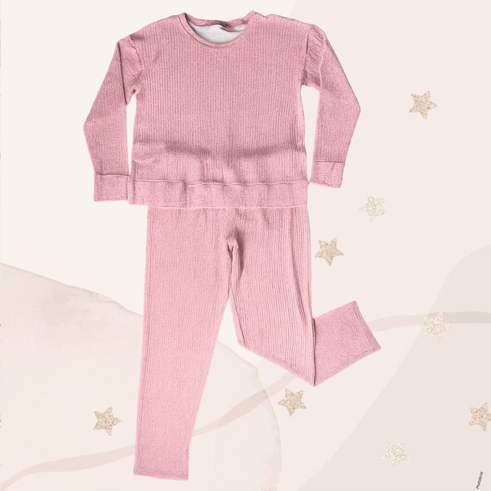 Roudelain Womens Size Large Luxe Waffled Pajama Set Long Sleeve Pink